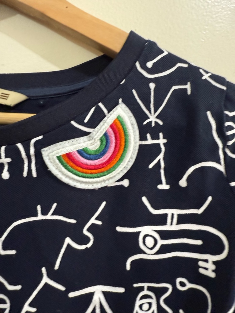 PSALTER Navy Crewneck Sweater with White Script Print and Rainbow Patch by - Picture 3 of 6